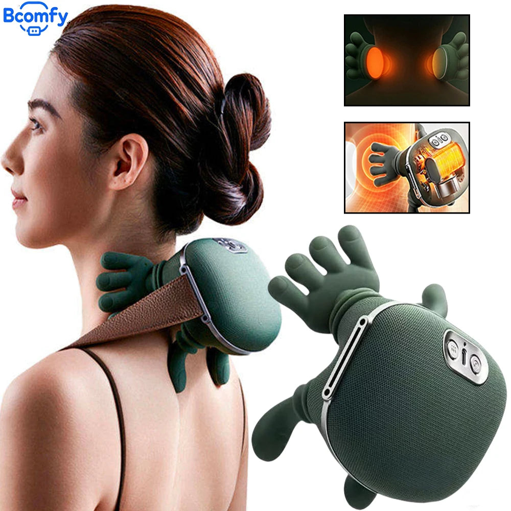 Electric Neck Massager Portable Shiatsu Neck and Shoulder Massager with 3-Level Modes Deep Tissue Kneading  for Pain Relief