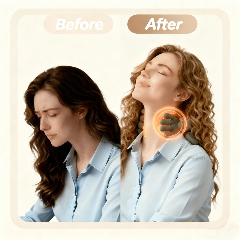 Electric Neck Massager Portable Shiatsu Neck and Shoulder Massager with 3-Level Modes Deep Tissue Kneading  for Pain Relief