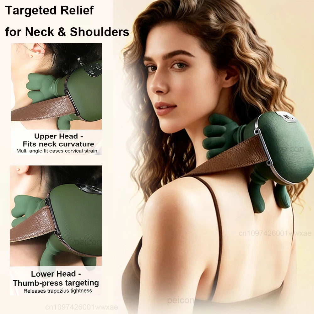 Electric Neck Massager Portable Shiatsu Neck and Shoulder Massager with 3-Level Modes Deep Tissue Kneading  for Pain Relief