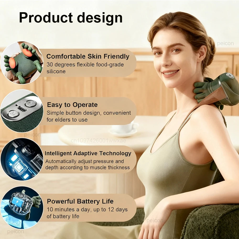 Electric Neck Massager Portable Shiatsu Neck and Shoulder Massager with 3-Level Modes Deep Tissue Kneading  for Pain Relief