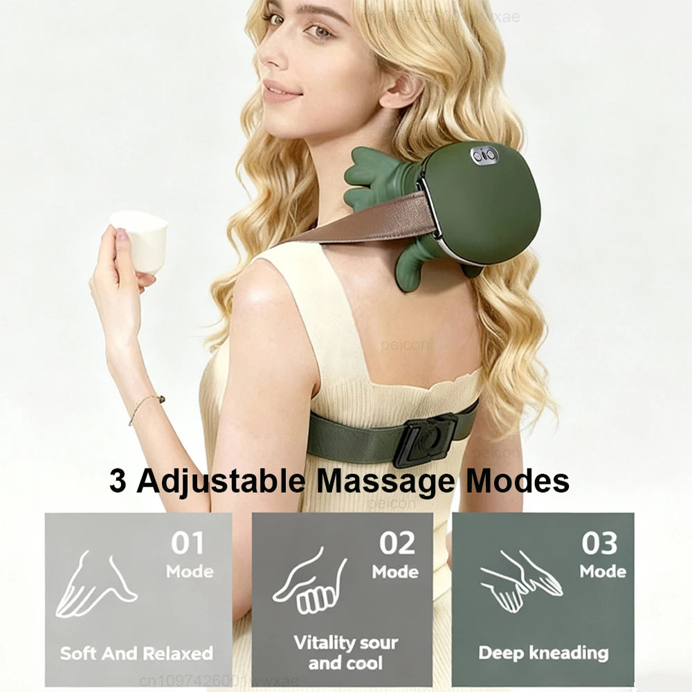 Electric Neck Massager Portable Shiatsu Neck and Shoulder Massager with 3-Level Modes Deep Tissue Kneading  for Pain Relief